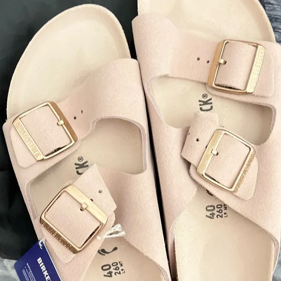 NEW BIRKENSTOCK Arizona Suede Sandals Women Size 40 Light Blush Bohemian Neutral - Picture 3 of 7